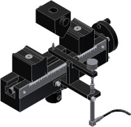 3-Point bendig fixture with sensor to measure the deflection on the specimen